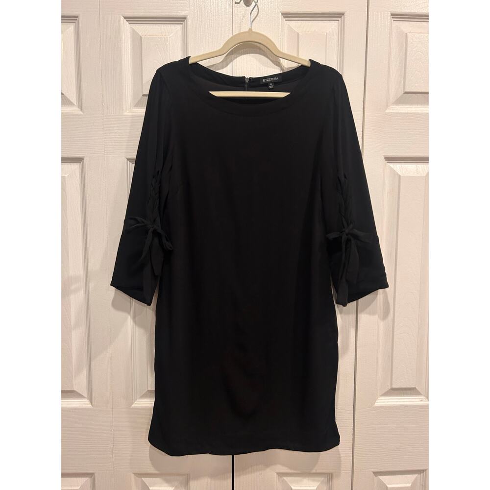 Etcetera Black Sheath Dress Tie Sleeves Size 6